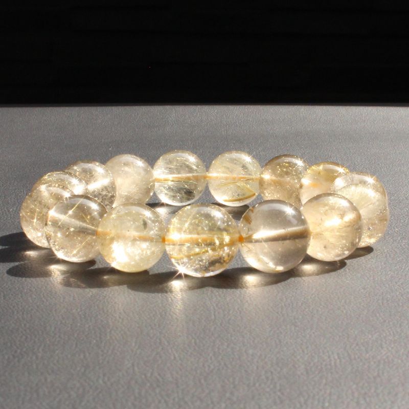 一点物の贈り物】 天然石ブレスレット ゴールド ルチル 13mm「金運 