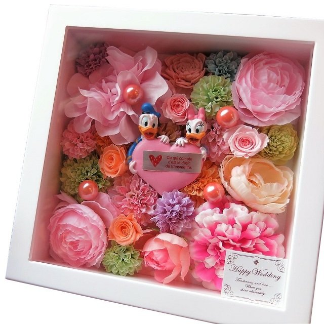 スーちゃん ハート花をプレゼント 母の日 プレゼント ドナルド デージー ハート 花 プリザーブドフラワー