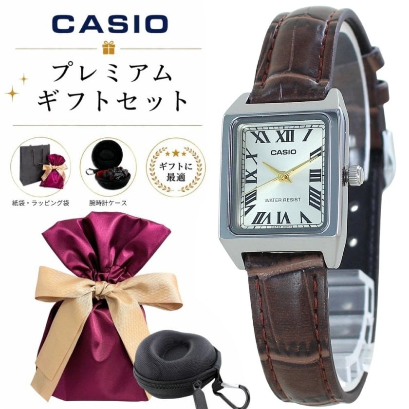 ラッピング済 ギフトセット カシオ 腕時計 レディース スクエア レザー 