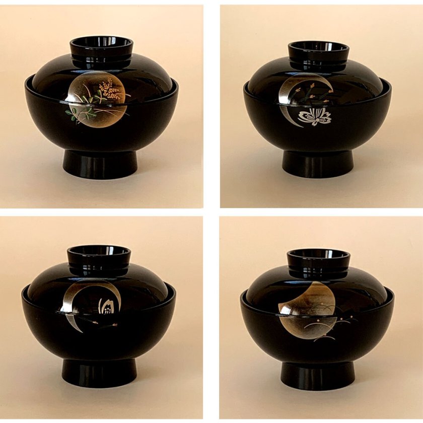 吸物椀 お椀 黒 小夜 五客入 5セット 直径12cm 味噌汁 雑煮 雑煮椀 碗
