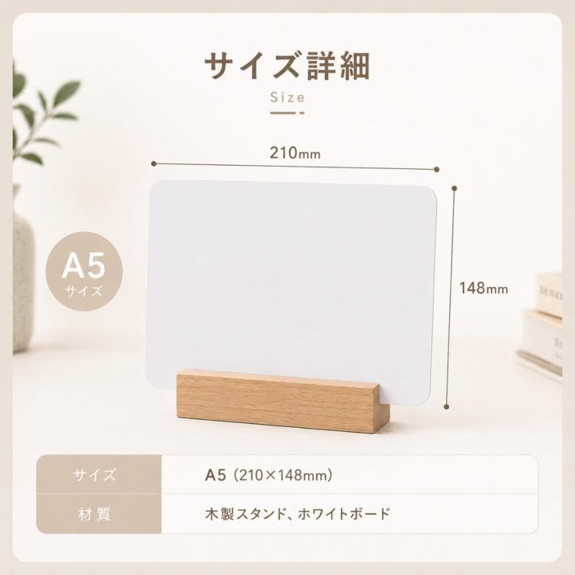 A5 ホワイトボード 卓上 両面 木製スタンド付き メモボード 伝言板