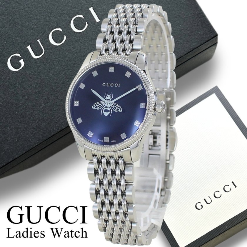 Kyu☆ GUCCI☆蜂ビーGタイムレス腕時計 グッチ 腕時計 レディース Gタイムレス ビー 蜂 ブラック シルバー