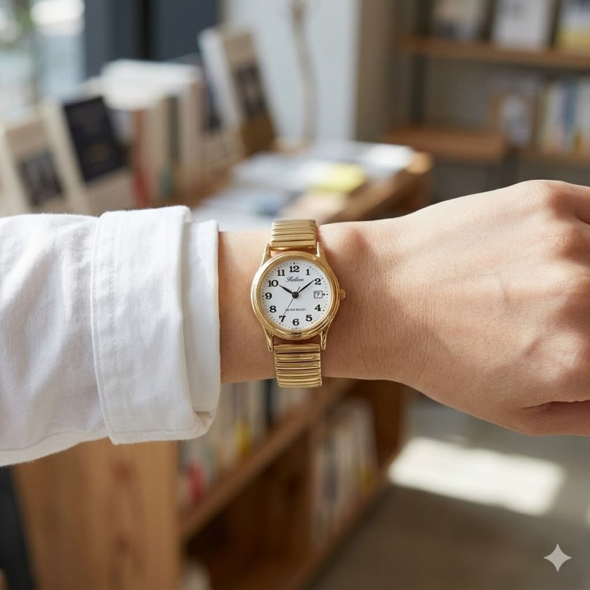 正規品 シチズン Q&Q 腕時計 レディース 蛇腹ベルト ゴールド 見やすい