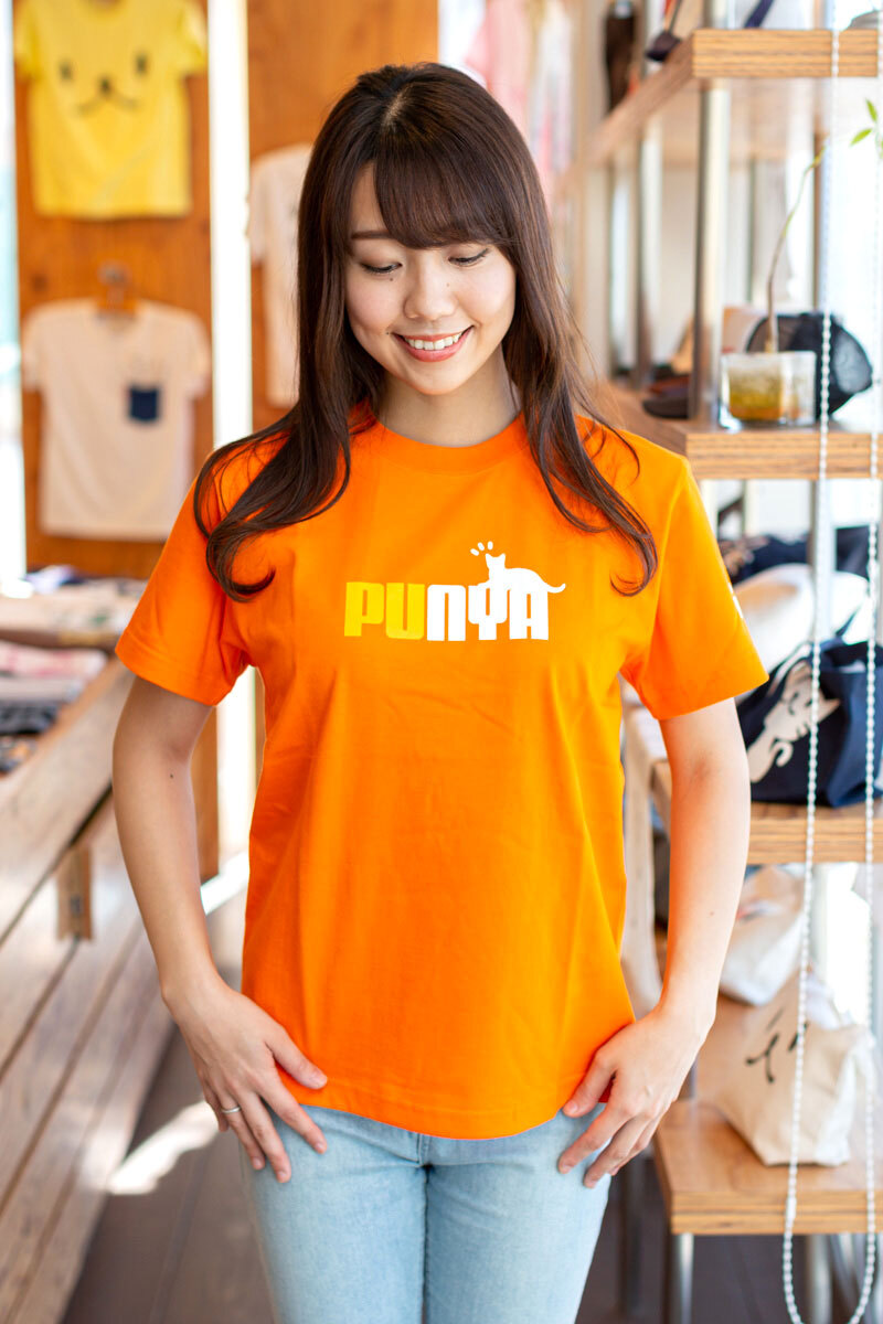 猫 ねこ おもしろ かわいい Tシャツ PUNYA ( オレンジ ) | ネコ 猫柄