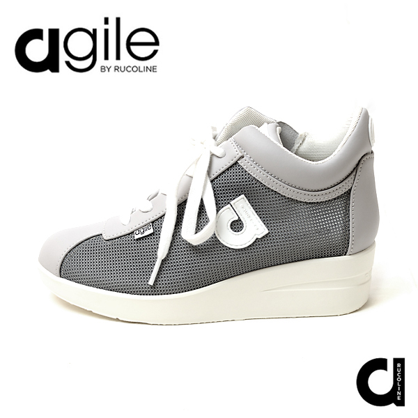 ルコライン 靴 アージレ バイ ルコライン スニーカー agile-016GY LEATHER NETT メッシュ 本革 グレー サイドファスナー付 agile by RUCO LINE