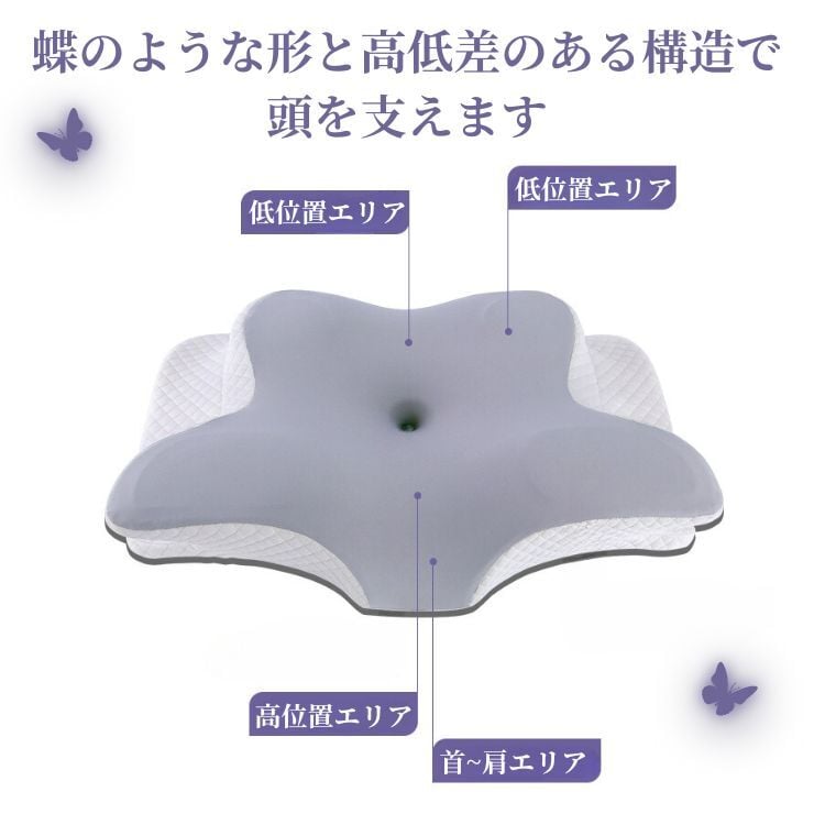 もっちり 包み込む 低反発枕 蝶型 高低差 まくら ピロー ネック 安眠