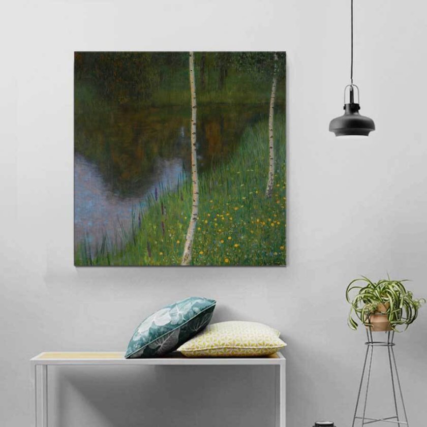 グスタフ クリムト 白樺の木のある湖畔 名画 60cm×60cm インテリア