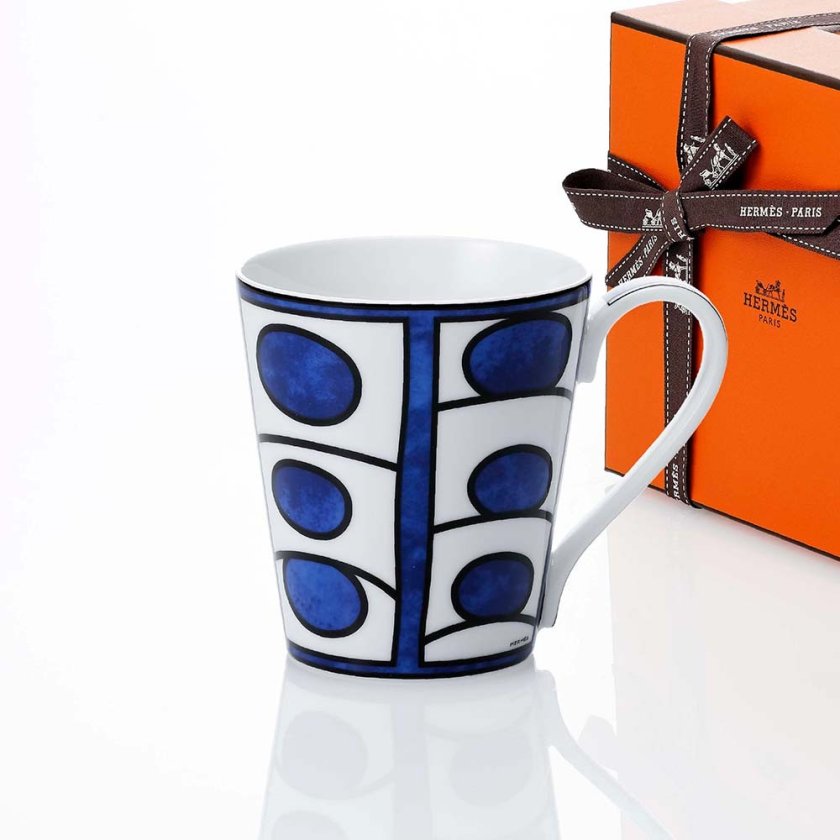 HERMES エルメス ブルー ダイユール マグカップ NO.1 名入れ彫刻代込み 