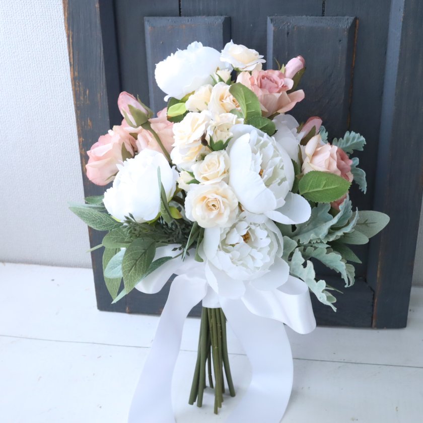 ピオニーとバラのブーケ 造花 前撮り 結婚式 フォトウェディング 426