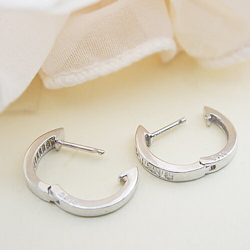 K18YG/PG/WG pt900【0.3ct】バケットカット ダイヤモンドフープピアス