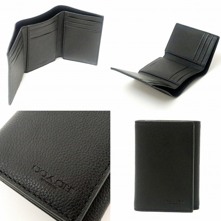 COACH　３つ折り財布　メンズ コーチ 財布 メンズ 三つ折り財布 COACH レザー ブラック黒 23845BLK