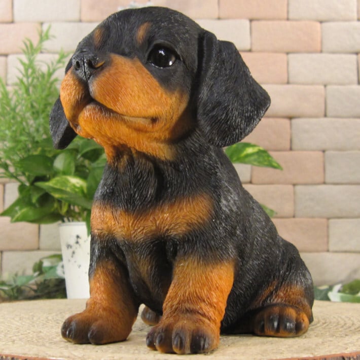 犬 置物 リアル 仔ダックスフンド ブラックタン お座り Bタイプ いぬ