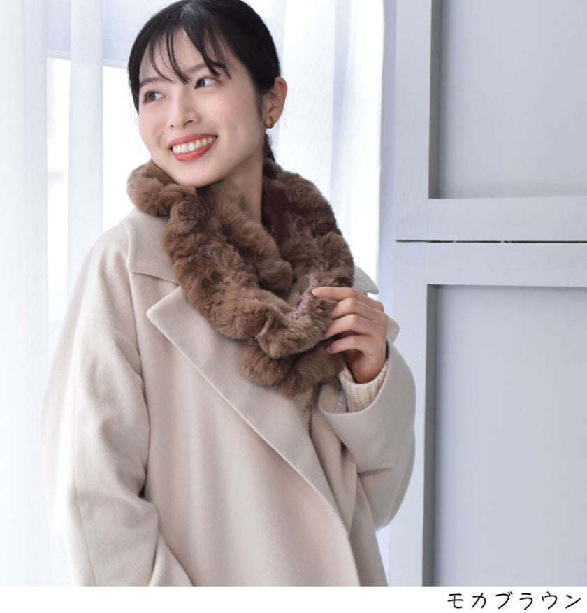 レッキスラビット　リアルファーケープ　スヌード　新品未使用品　ブラウン　S〜ＬＬ ラッピング無料】レッキス ラビット ファースヌード (FM3608
