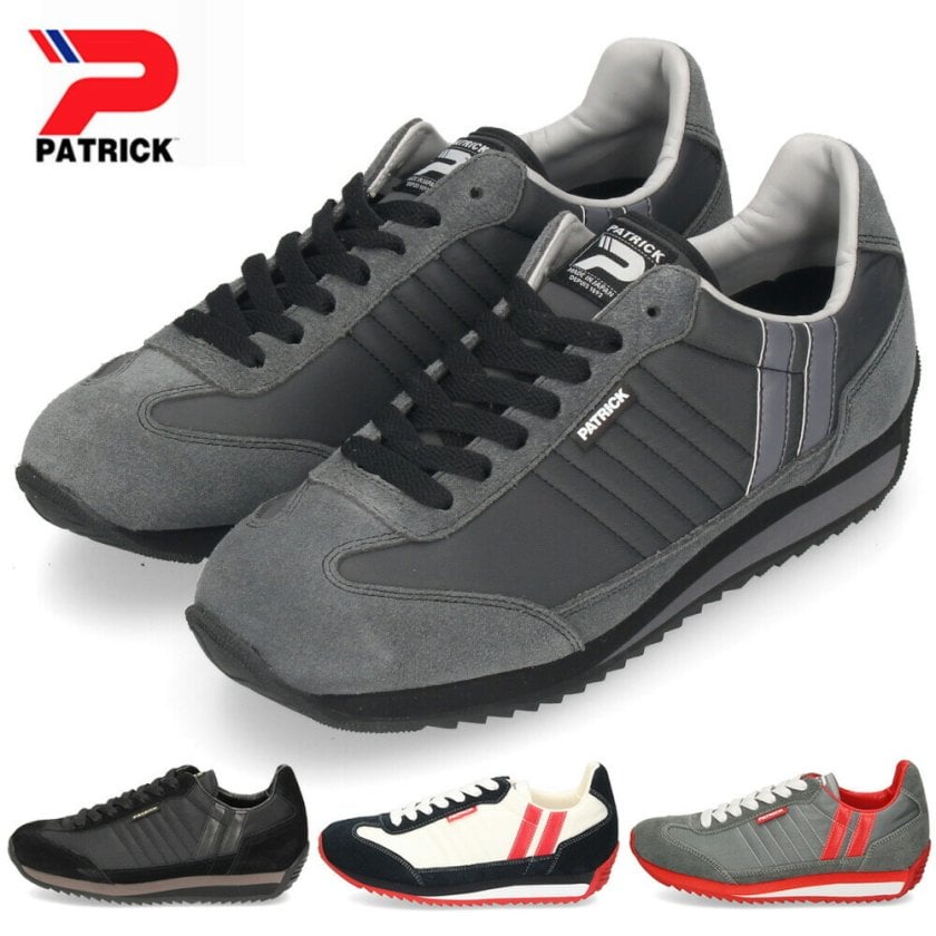 即決!定番! 日本製 PATRICK MARATHON 9624 グレー 赤 サイズ 43