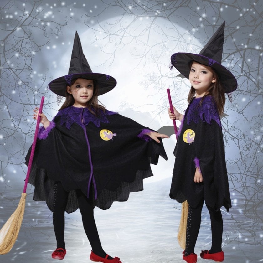 子供 ハロウィン 魔女 コスプレ コスチューム 4点セット 衣装 ポンチョ