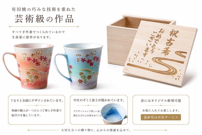 退職 異動 名入れ SXX 有田焼 グラデーション 桜もみじ プレミアム