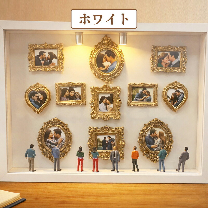 装飾アートフレーム ミニチュア人形付き DIY ミニミュージアムシルエットボックスLEDライト付き 写真立て