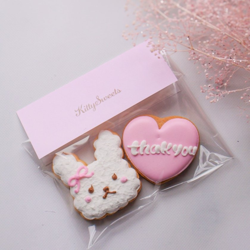 うさぎ＋ハート】アイシングクッキー2枚セット - 【Kitty Sweets