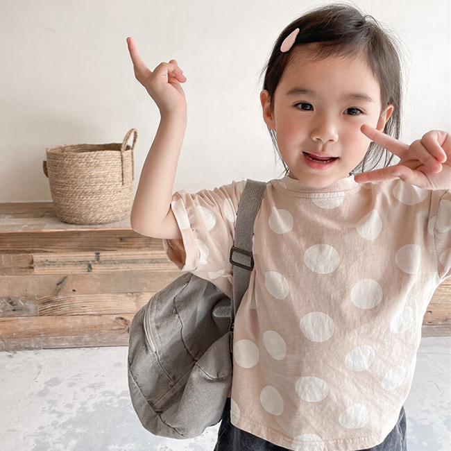 処分特価30%オフ】半袖Tシャツ ドット 水玉 キッズ服 ベビー 服 韓国風 