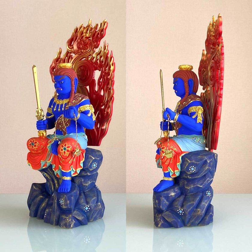 不動明王 仏像 極彩色仕上げ 大サイズ34cm・中サイズ17cm 魔除け 災難
