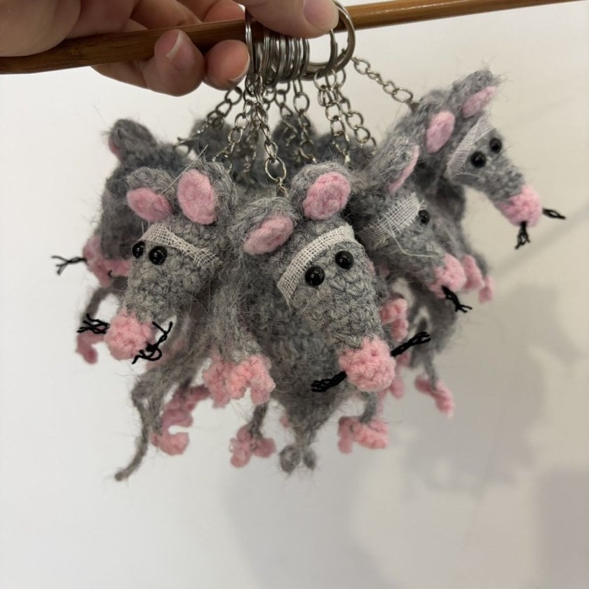 ハンドメイド ネズミ キーホルダー ペアセット おもしろ アニマル