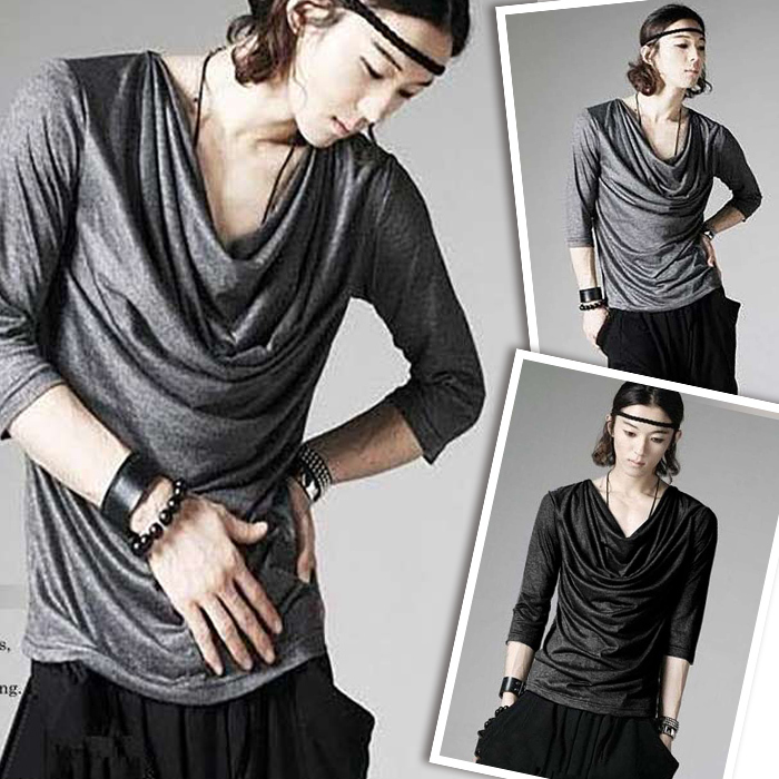 Tシャツ メンズ ロンTドレープ レイヤード 7分袖 カットソー 無地 2 