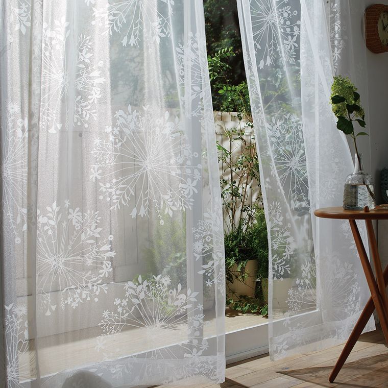 レースカーテン 幅100×丈176cm (1枚入）花柄 フラワー シルエット 植物