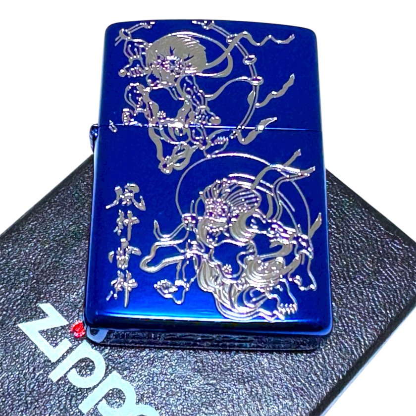 Zippo 2BL-風神雷神 ブルー 日本伝統デザイン 浮世絵 和柄 高級感