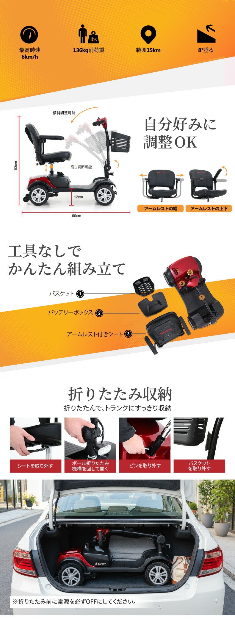 シニアカー 電動カート 折りたたみ 免許不要 電動シニアスクーター S1