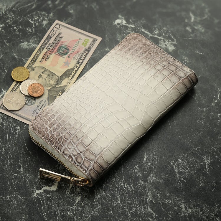 ヒマラヤクロコダイル ラウンドファスナー 長財布 レディース 一枚革