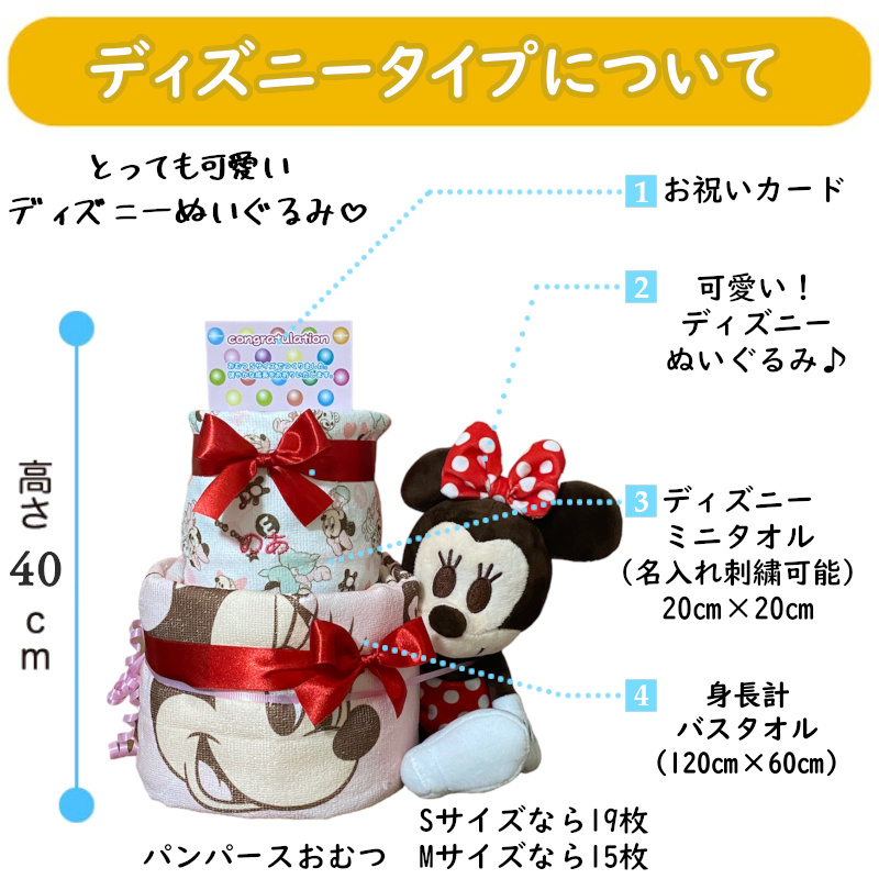 ぬいぐるみ付・名入れ可】おむつケーキ オムツケーキ ディズニー 出産