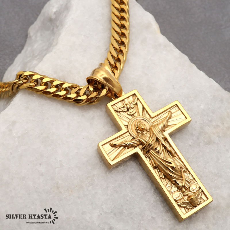 ステンレス HIPHOPネックレス ゴールド 6面カットダブル喜平チェーン