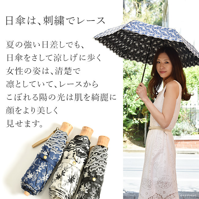 レイクアルスター☆逸品未使用☆〜黒地 総薔薇柄＆総レース＆総刺繍〜折りたたみ日傘 日傘 レース 折りたたみ 刺繍 バティックレース 花柄 軽量 簡単 開閉