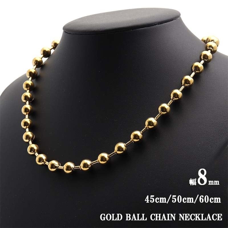 ステンレス ボールチェーンネックレス ゴールド 18kgp 18金 シンプル