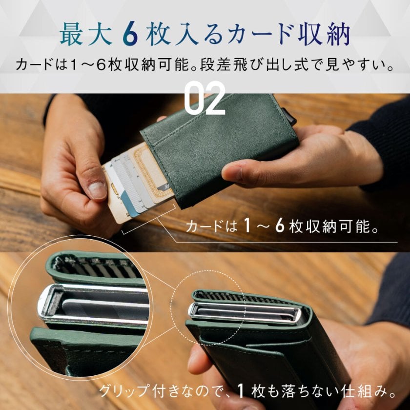 スライド式 ミニ財布 本革 三つ折り 小銭入れ スキミング防止 RFID