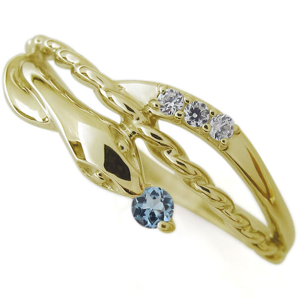 ピンキーリング アクアマリンサンタマリア スネークリング 指輪 18k