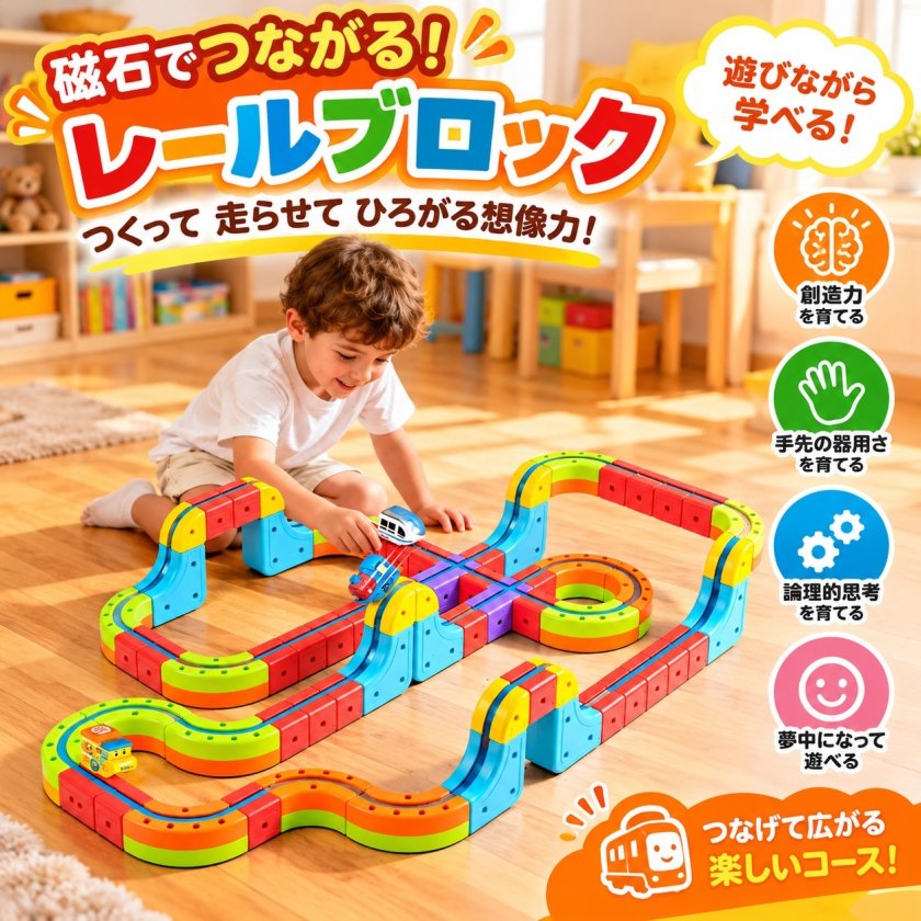 磁力レールブロック 鉄道キューブ 68PCS 磁力ブロック パズルブロック