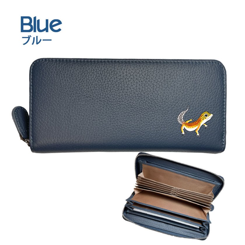 ヒョウモントカゲモドキ 牛本革 多機能 ロングウォレット 長財布