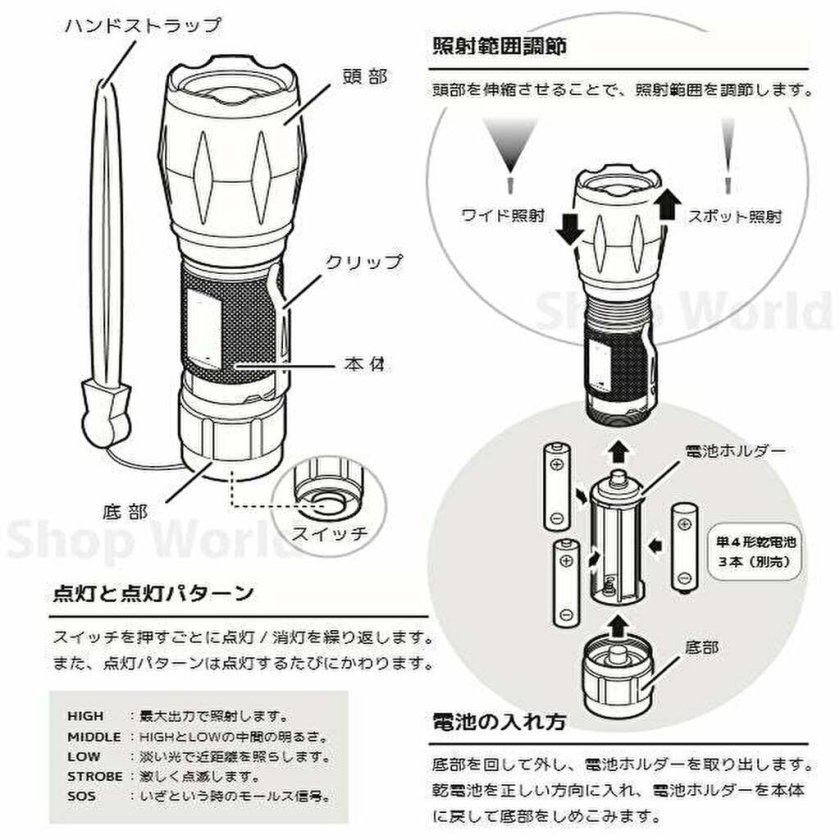 超高輝度防水】led強力懐中電灯☆T6LED採用☆ハンドライト【アウトドア