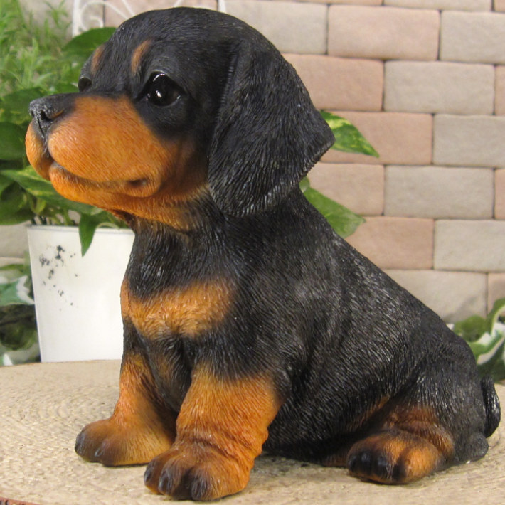 犬 置物 リアル 仔ダックスフンド ブラックタン お座り Bタイプ いぬ