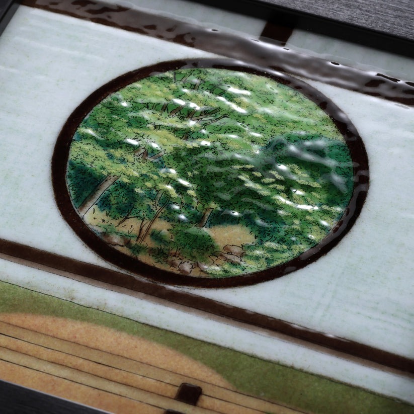源光庵 悟りの窓（青もみじ） 七宝焼き アートフレーム 絵画 - 【七彩