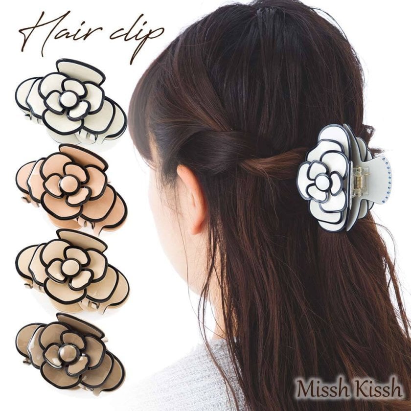 バンスクリップ ヘアアクセ カメリアのエナメル調バンスクリップ