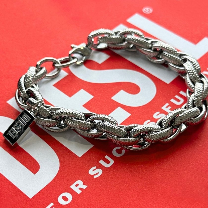 DIESEL シルバー ステンレス チェーンブレスレット ディーゼル DIESEL ブレスレット メンズ レディース ユニセックス