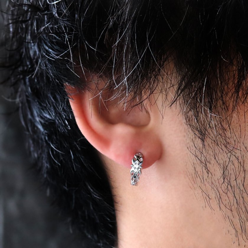 フープピアス クロス ピアス ダイヤモンド 片耳 中折れ式 透かし 