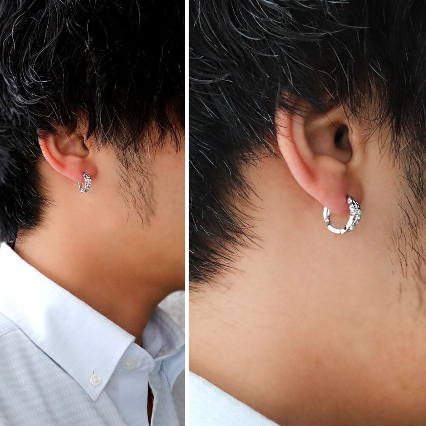 フープピアス クロス プラチナ メンズ ピアス ダイヤモンド フープ 