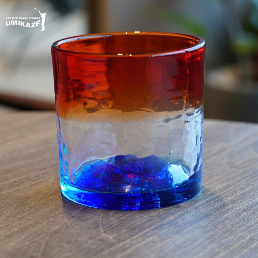RYUKYU GLASS WORKS海風】残波の夕日グラス 青 ロック｜琉球ガラス