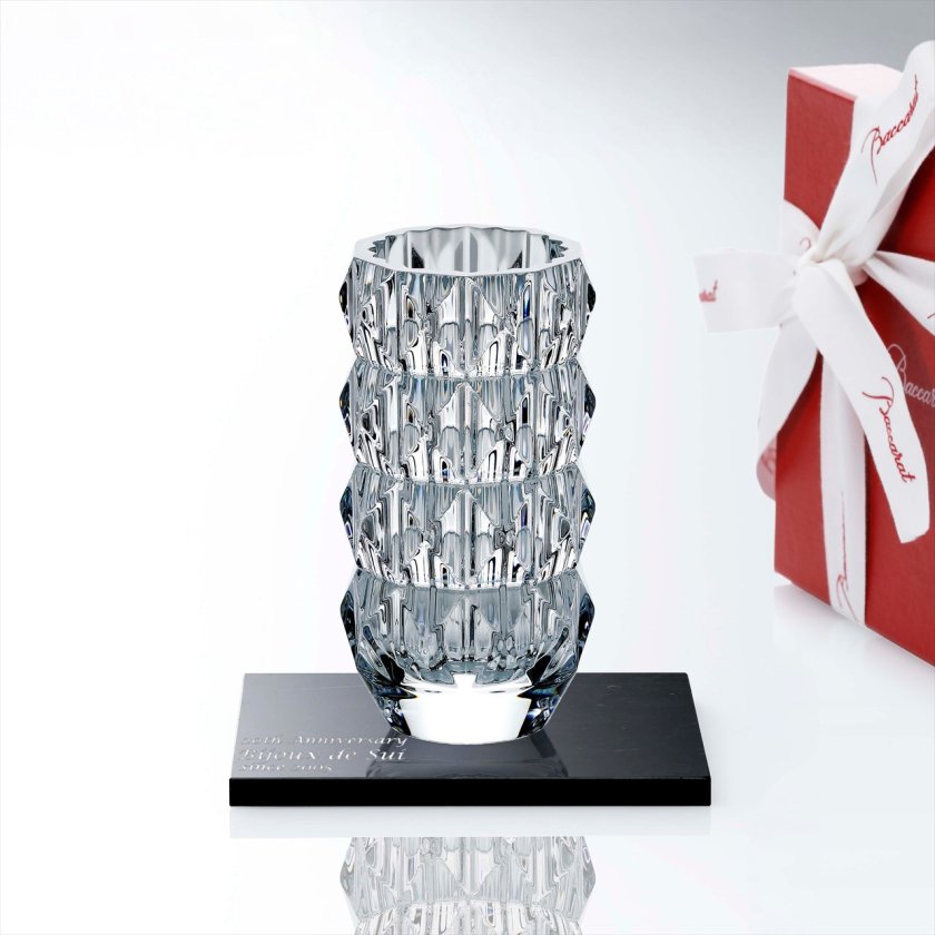 バカラ ルクソール ベース 15cm 花瓶 美品 箱 ショッパー リボン付 Baccarat バカラ ルクソール ベース Sサイズ ラウンド クリア 15cm