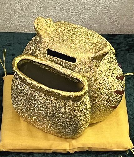 人気のフクロウ】超大当たりデコふくろう（貯金箱）：ゴールド【金運