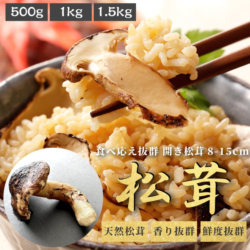 松茸 生松茸 冷凍 開き 500g 1000g 1500g 8-15cmサイズ ホール 洗浄