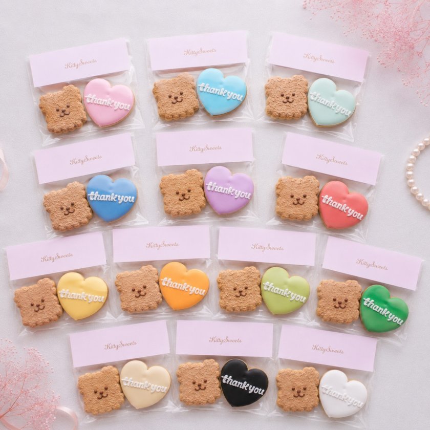 茶くま＋ハート】アイシングクッキー2枚セット - 【Kitty Sweets